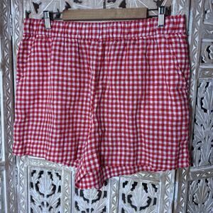 C&C California Red Gingham Linen Shorts Elastic Waist Pockets Cottagecore SZ XL